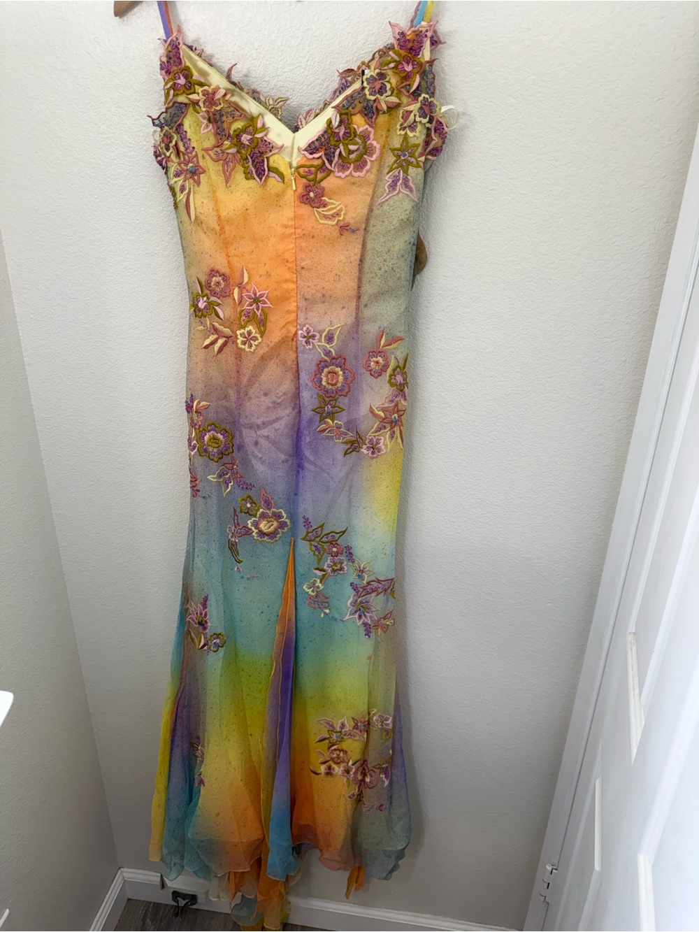 Vintage 100% Silk Dress Vintage Rainbow Dress Prom Vintage Beaded Dress - Picture 3 of 16